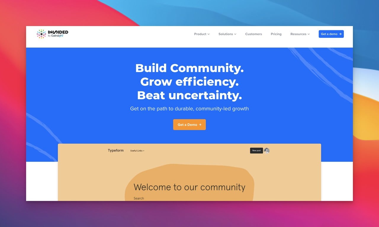 Insided community management tool homepage