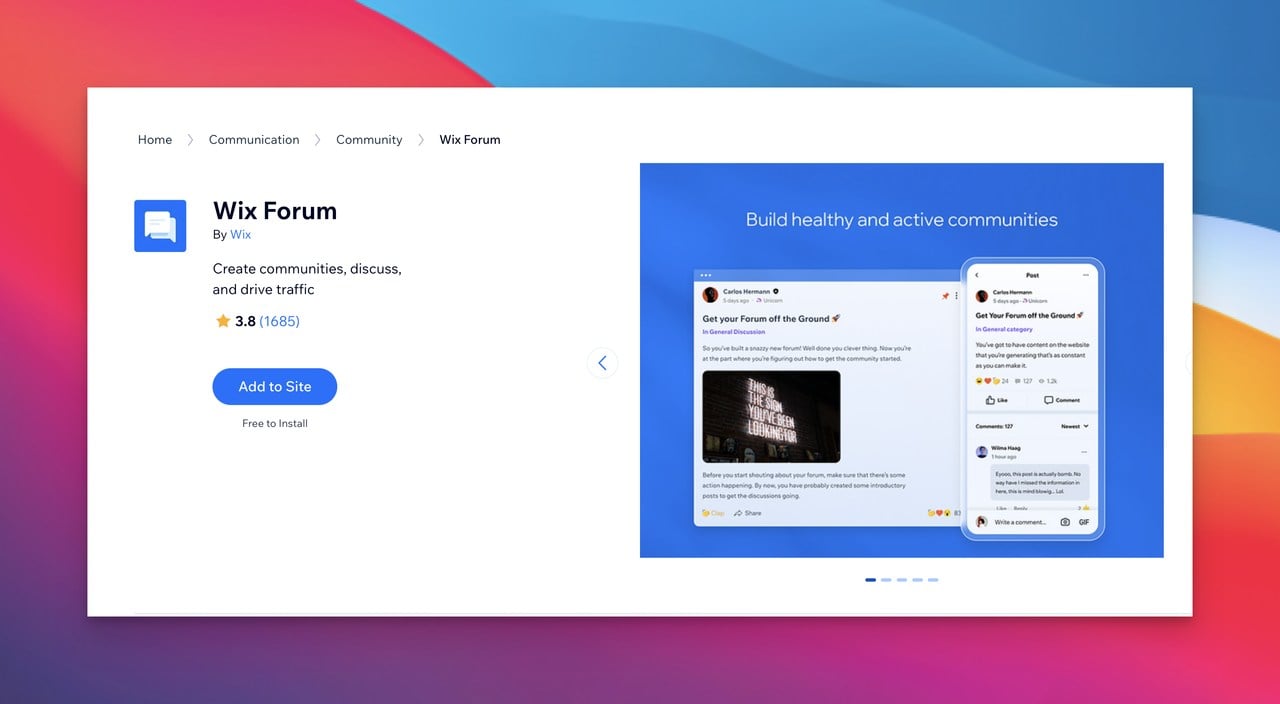 Wix Forum community management tool homepage