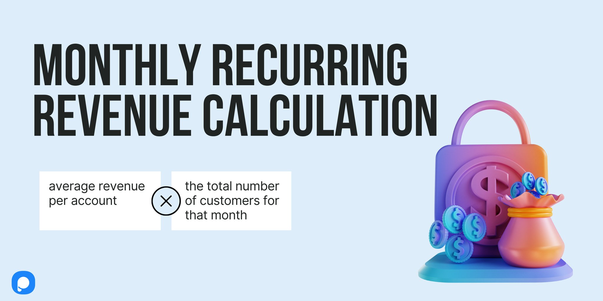 monthly recurring revenue calculation with Popupsmart logo and an illustration of a bag and dollar signs