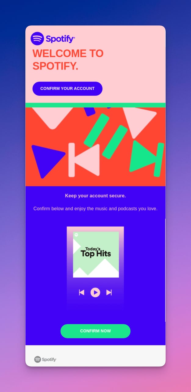 Spotify confirmation email with a very colorful background