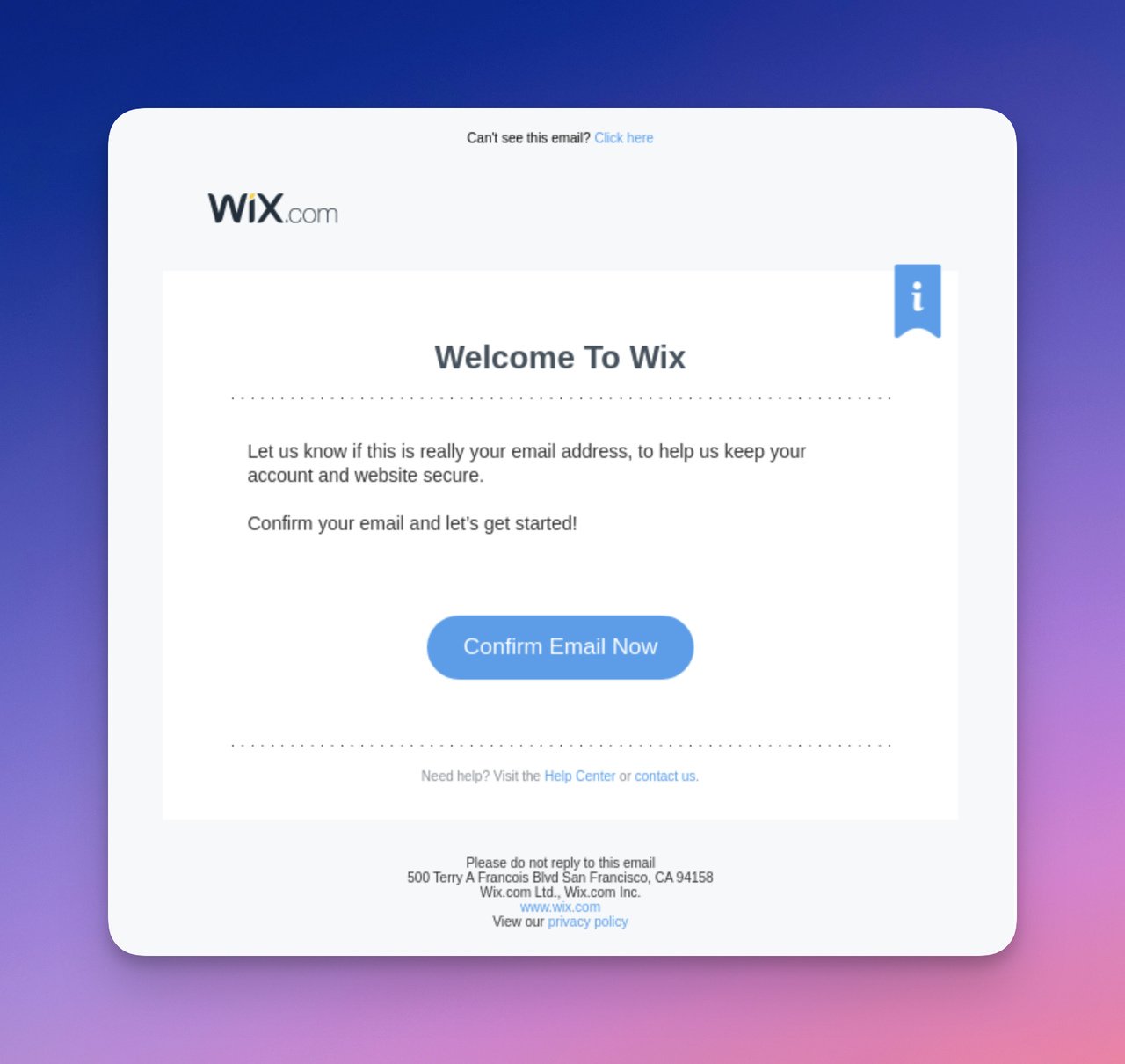 Wix's confirmation email as a short and informative example