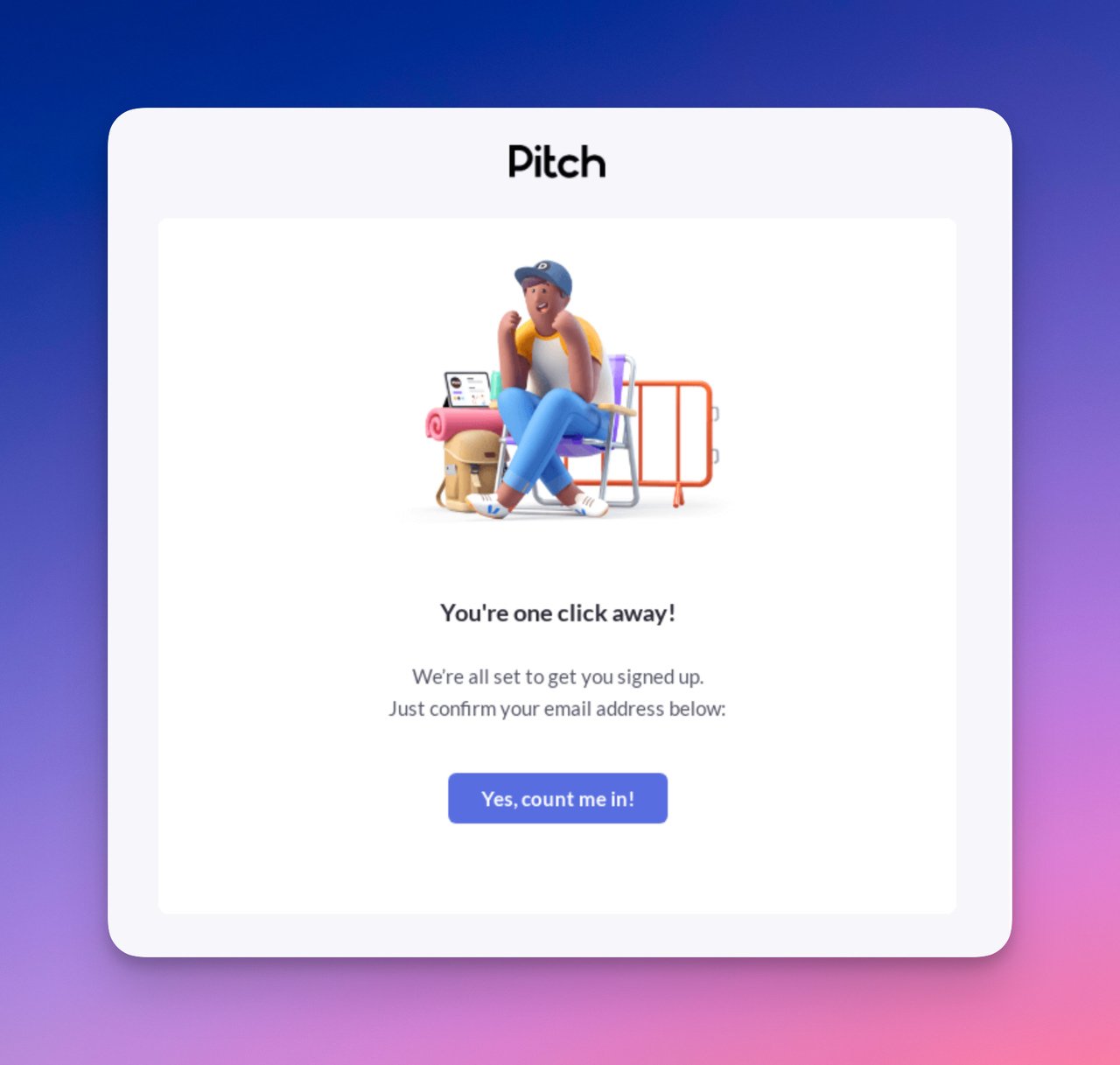 Pitch confirmation email with an illustration at the top