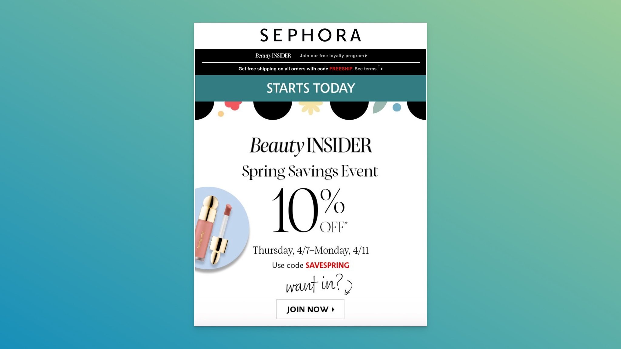 Sephora’s loyalty reward coupon code email