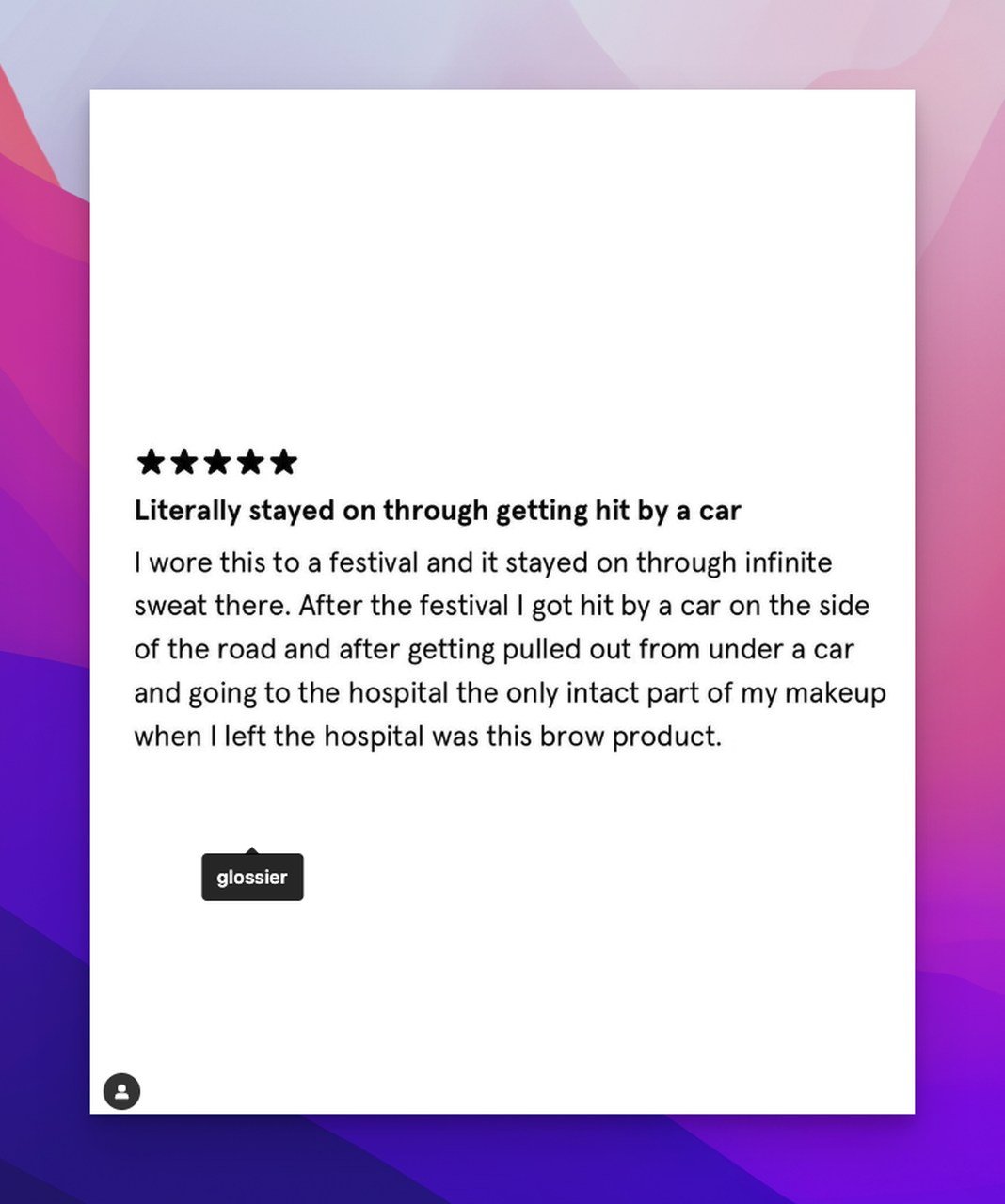 Glossier customer review shared on Instagram post