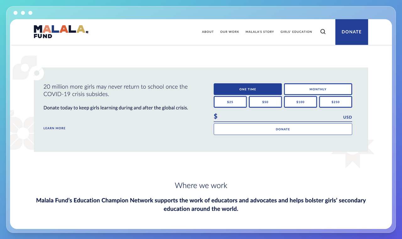 a screenshot of the Malala nonprofit foundation