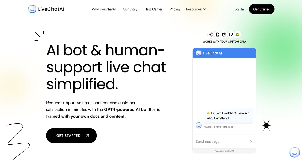 The homepage of LiveChatAI that is one of the best ai bot builders