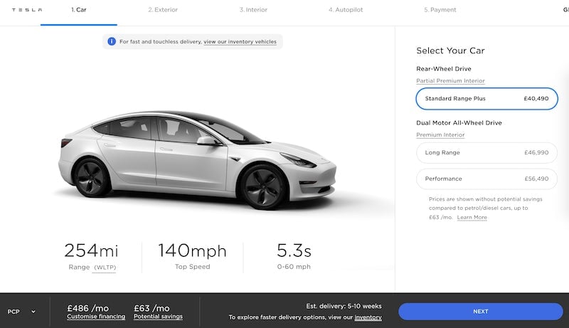 Tesla upselling technique