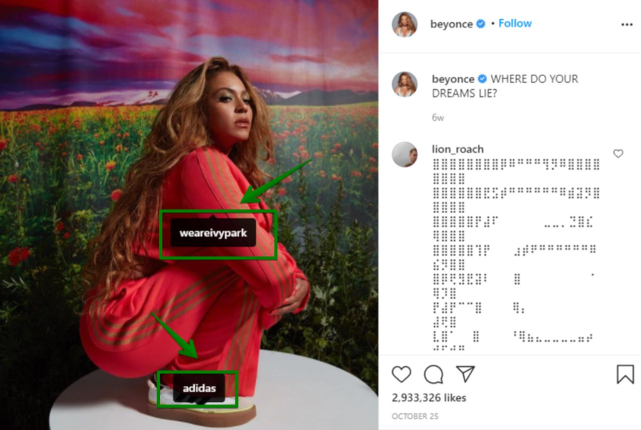 Beyonce's partnered instagram post for cross promoting