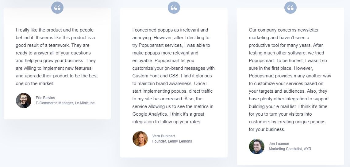 popupsmart testimonials 