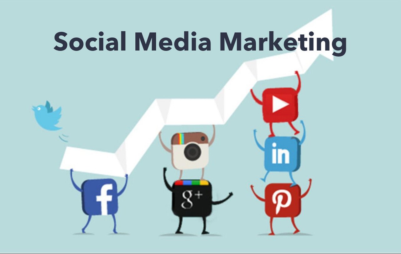 social media icons holding an arrow that is increasing