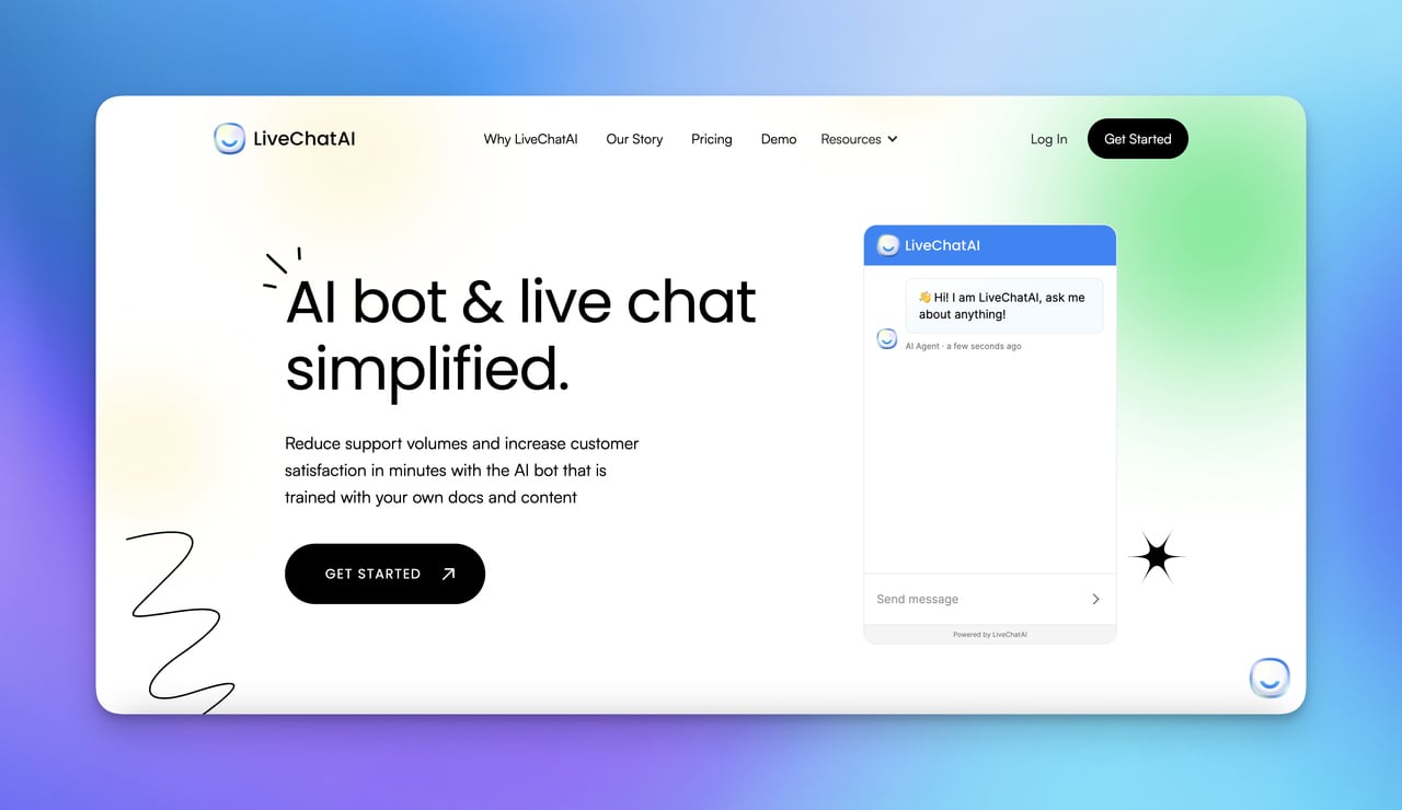 the homepage of LiveChatAI, which is an AI bot that simplifies customer service