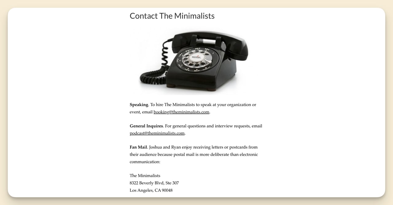 the minimalist contact page on their website