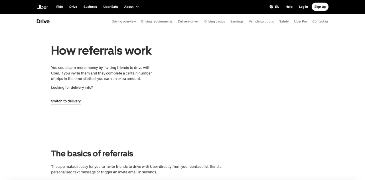 Uber referral program with explanations