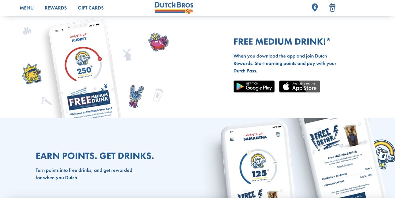 Dutch Bro's coffee loyalty program page