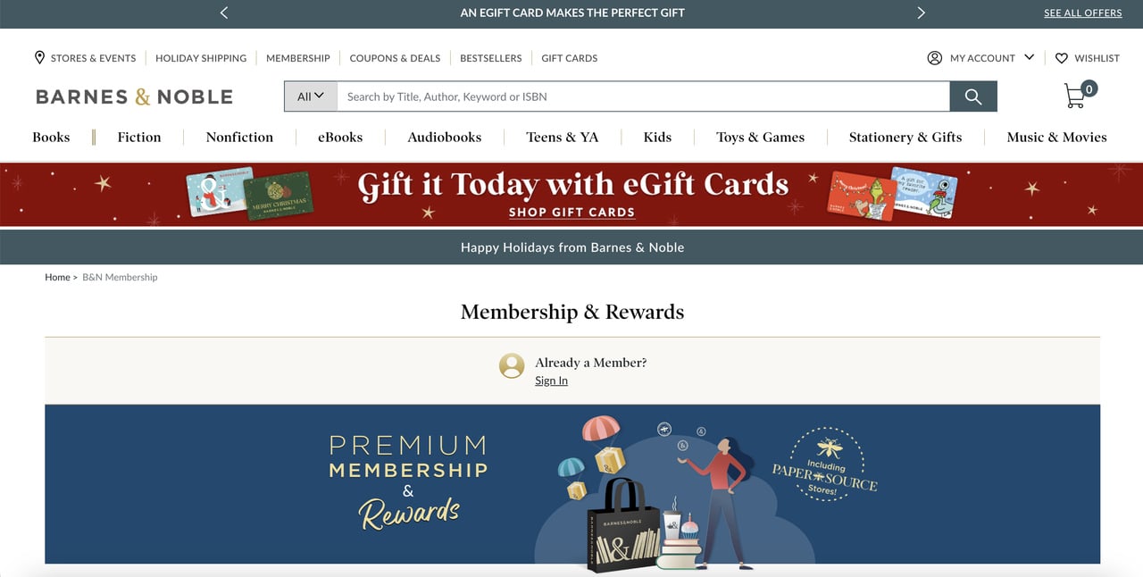 Barnes and Noble membership program page