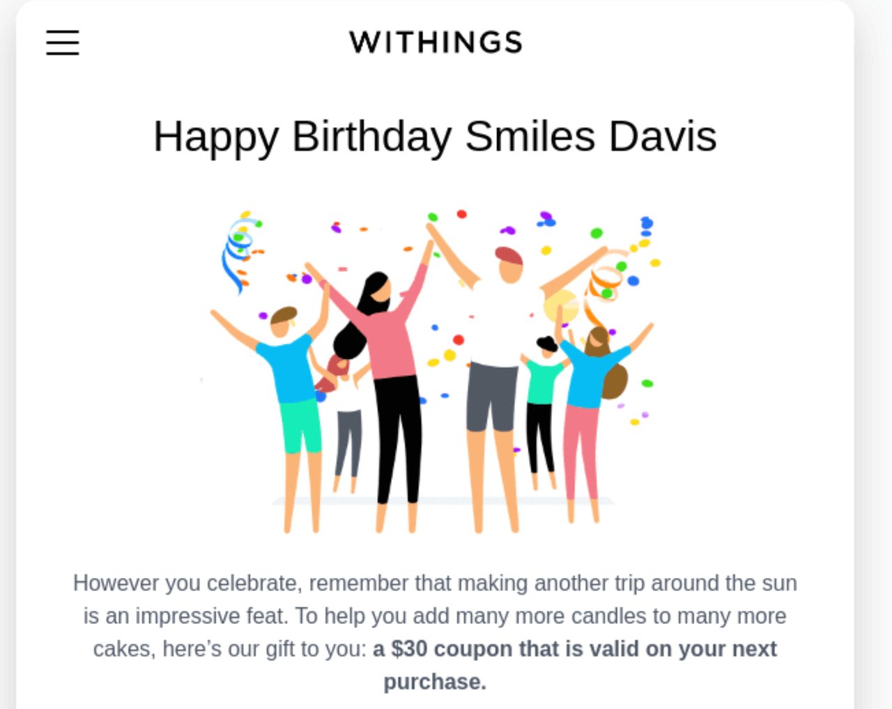 Withings birthday loyalty email