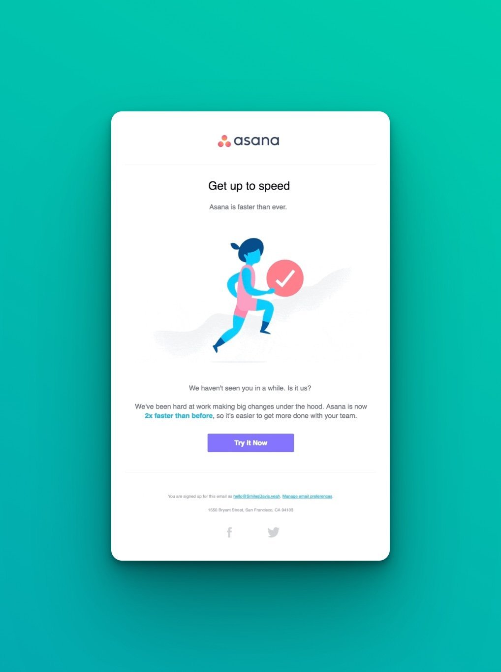 Asana win-back email to retain customers