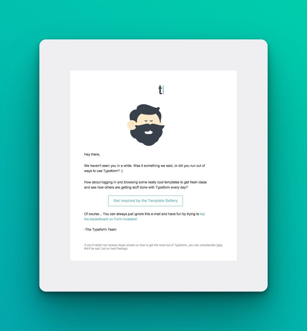 Typeform win-back email for retaining customers