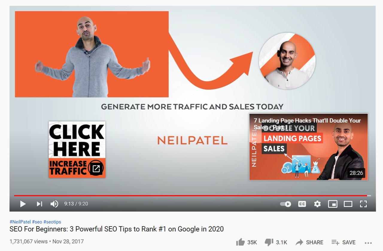 Neil Patel youtube channel endscreen