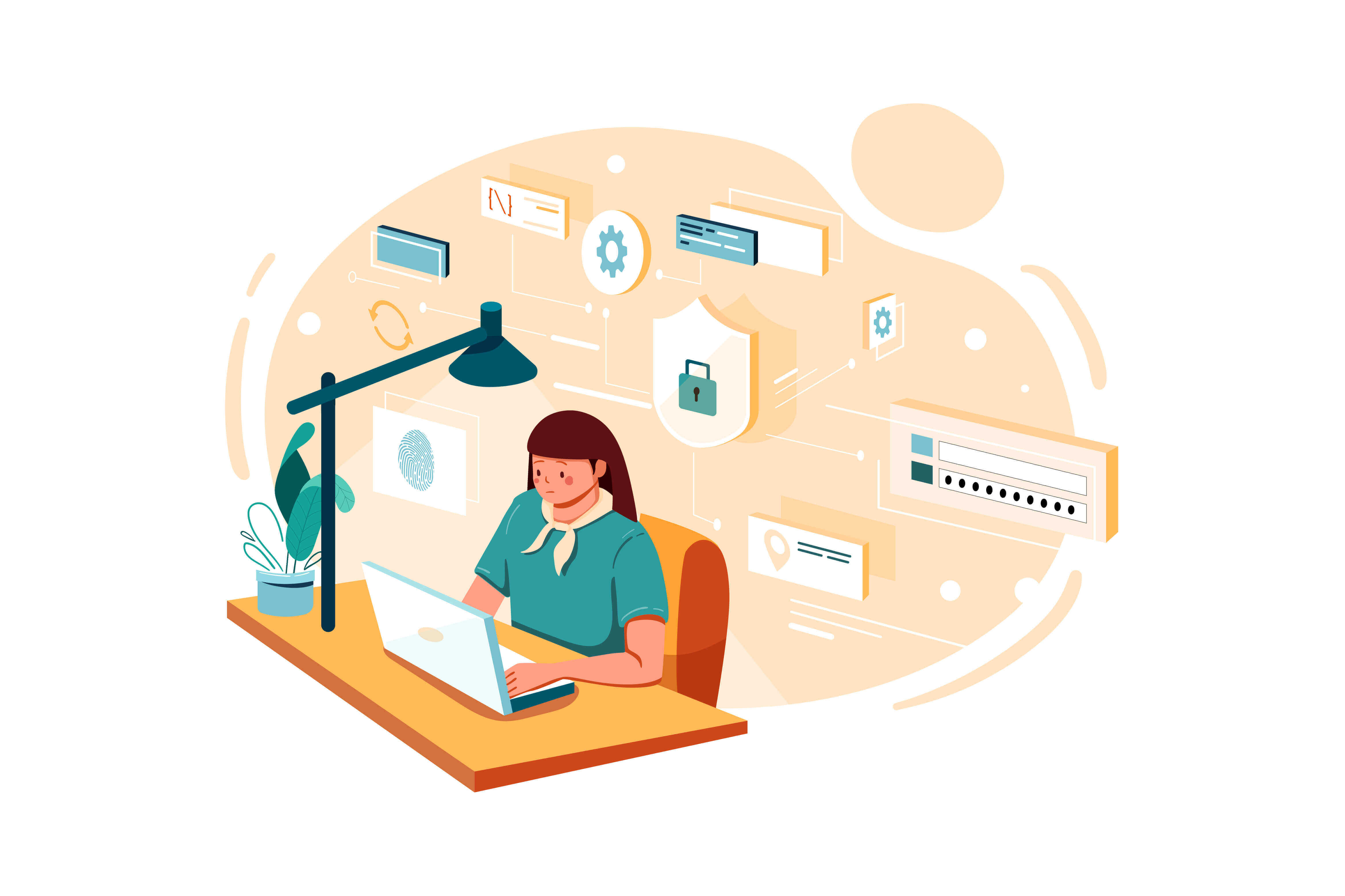 Business woman analyzing data on the computer vector illustration