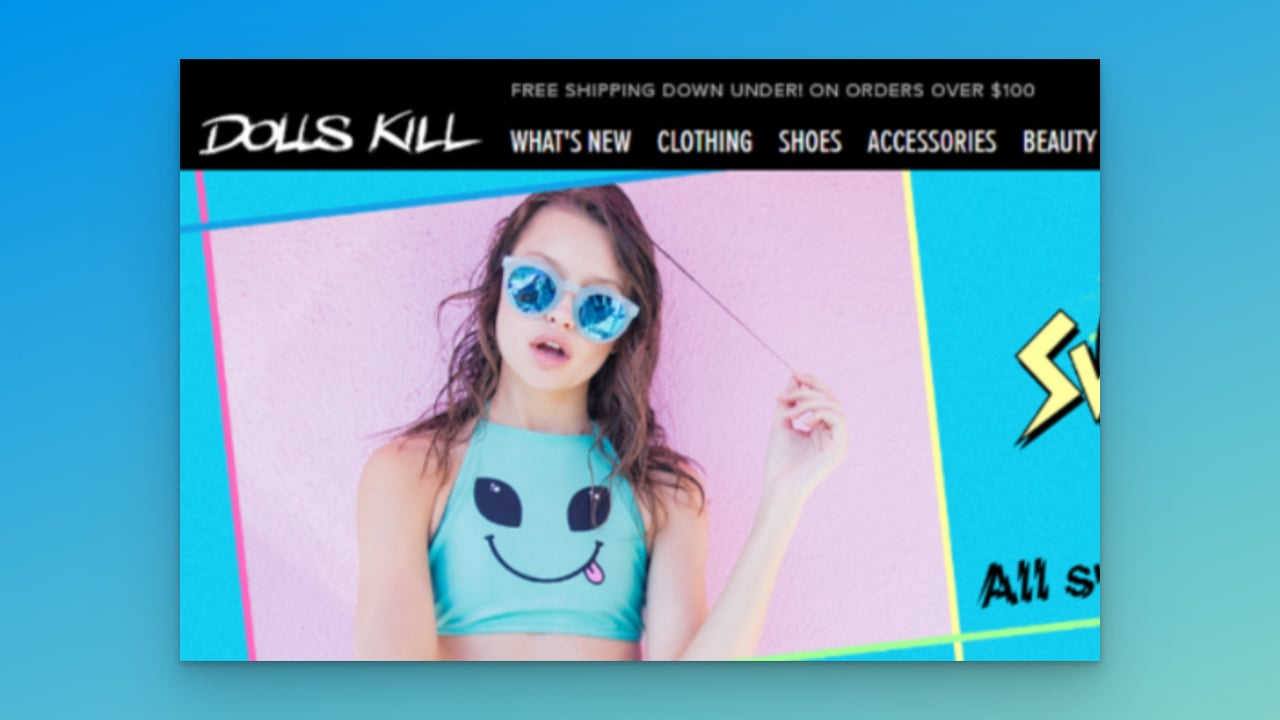 a screenshot of Dollskill's website that has shipping offer for a specific location