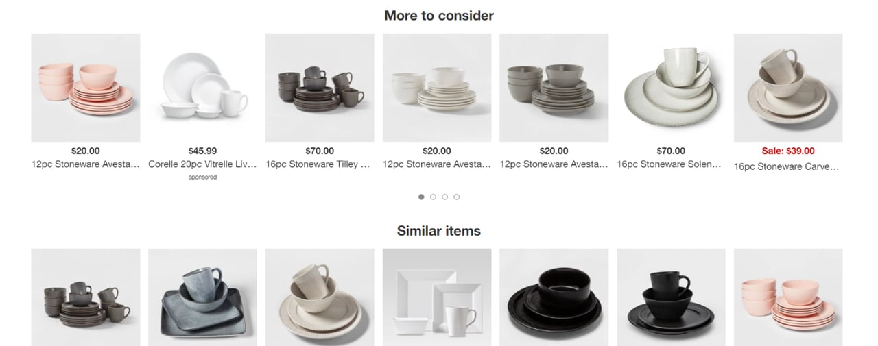 a screenshot of Target's dynamic web content example that includes product recommendations