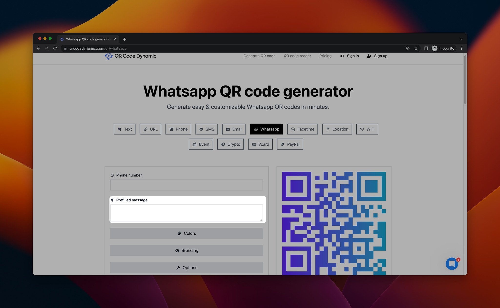 a screenshot emphasizing prefilled message part of a WhatsApp QR code