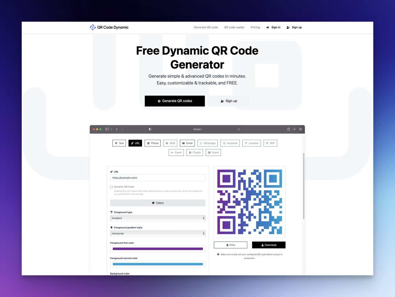 DynamicQRcode tool's homepage