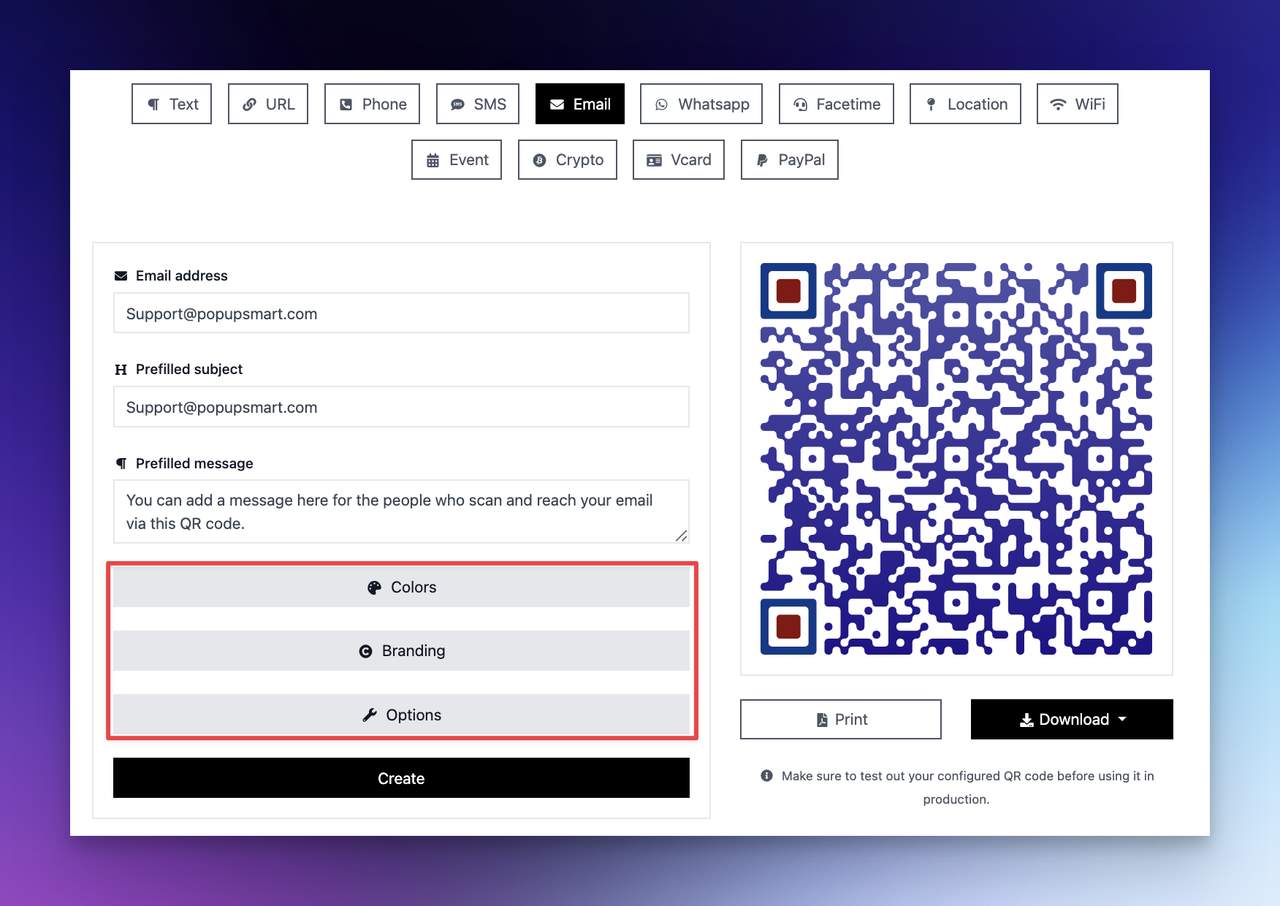 Step two of how to create free dynamic QR code