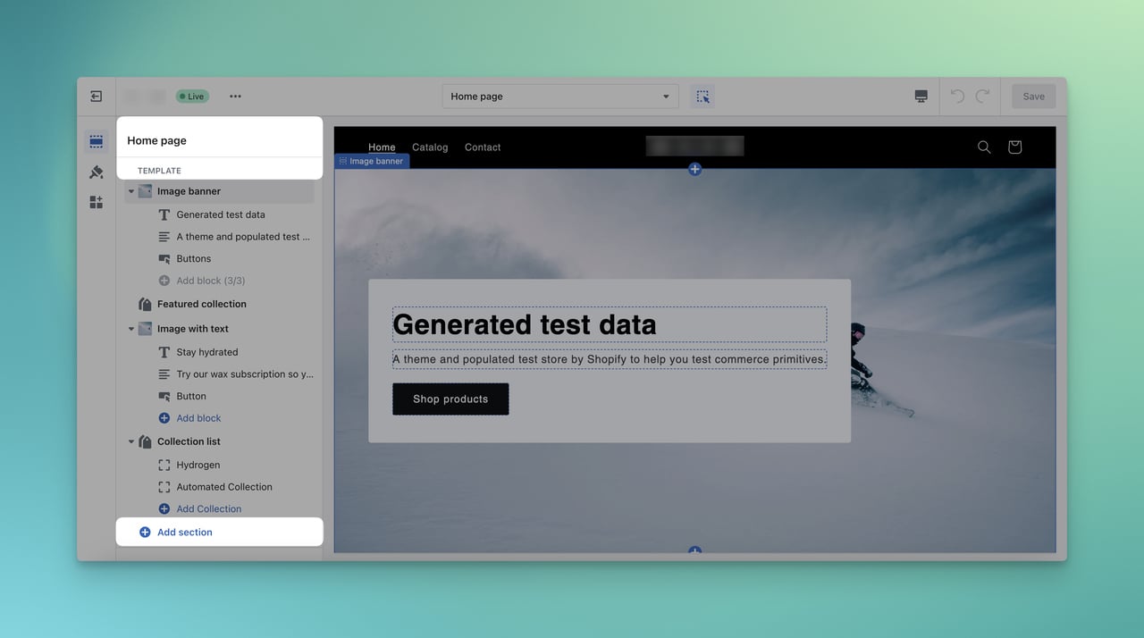 adding new section on the theme editor of Shopify
