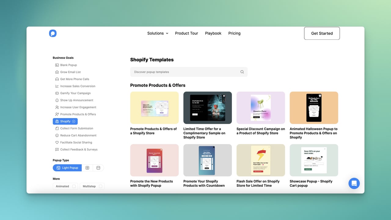 the playbook of Popupsmart with Shopify popup templates