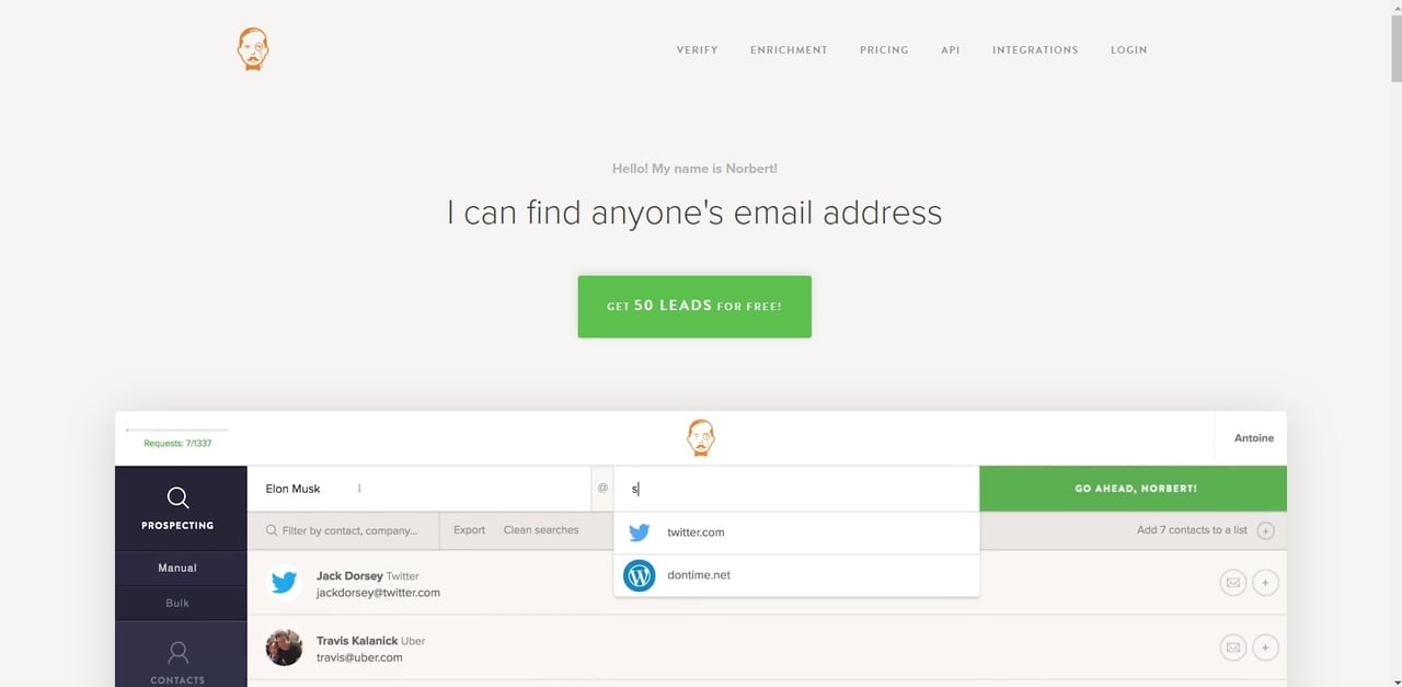 VoilaNorbert email finder tool