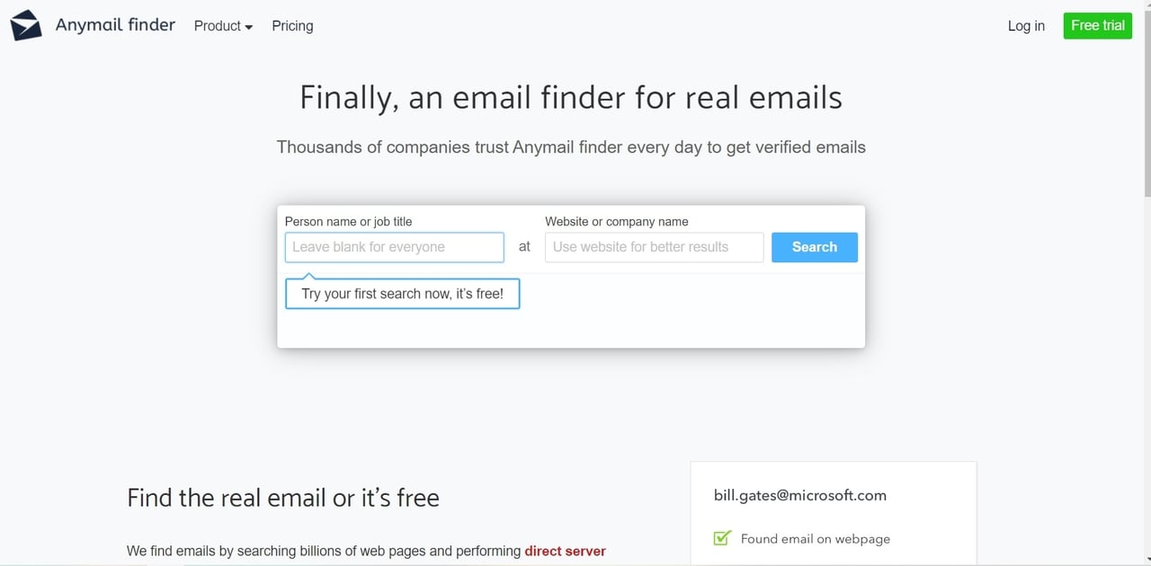 Anymail Finder homepage