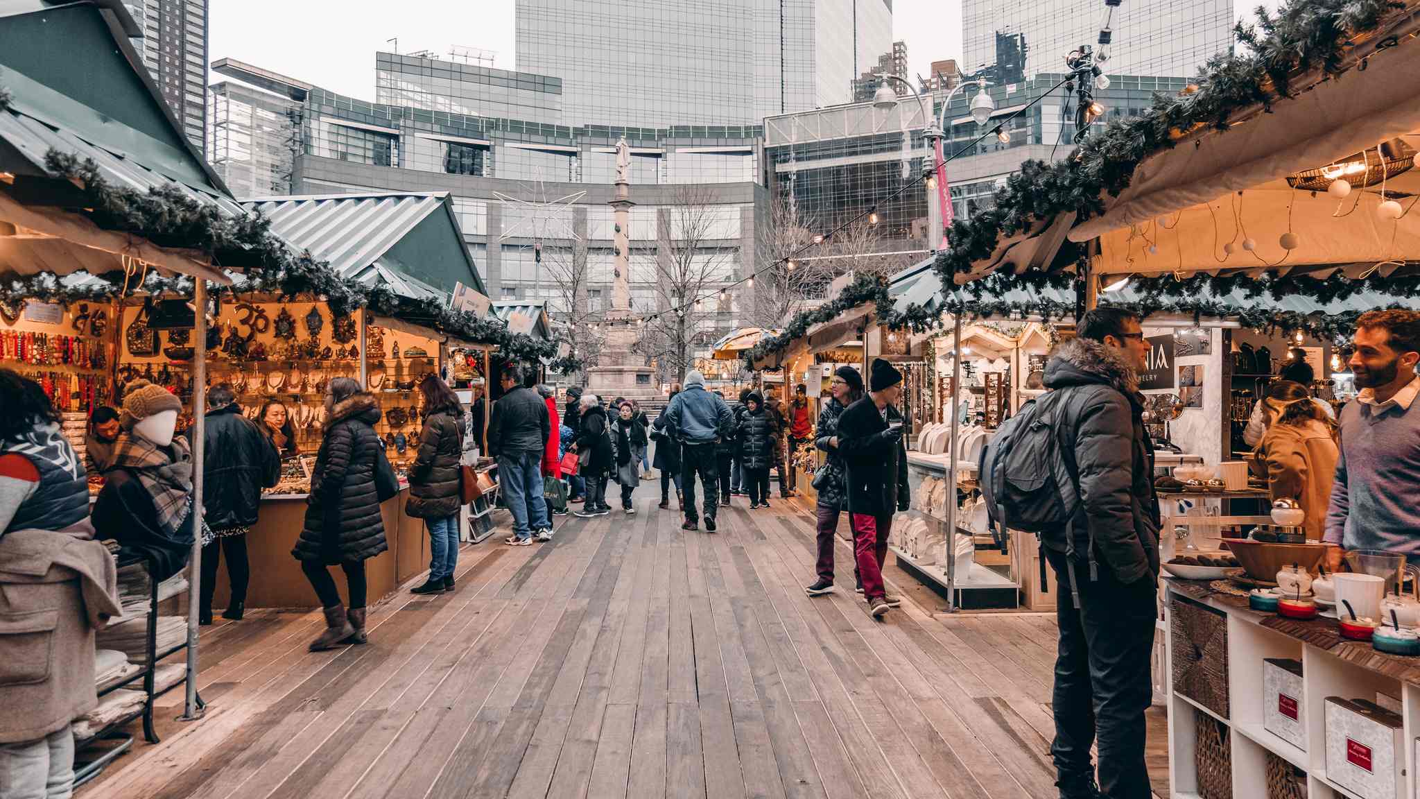 people in a Christmas market shopping