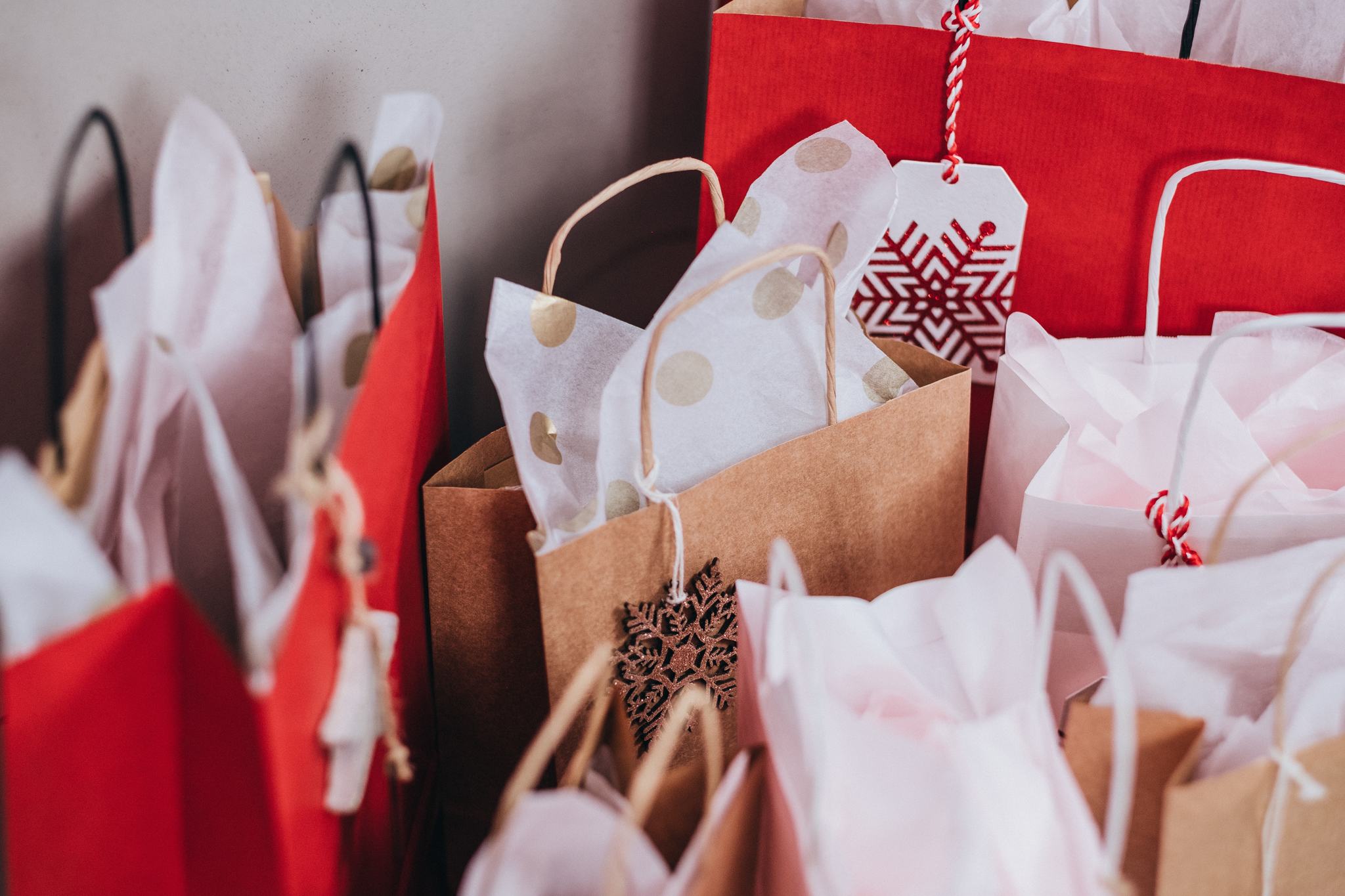 red and brown gift bags