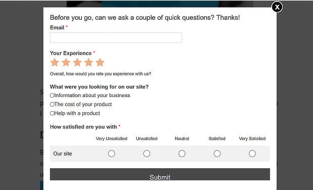 Feedback email popup