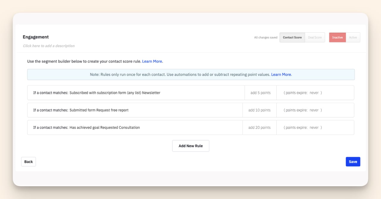 lead scoring example from active campaign for automation strategies