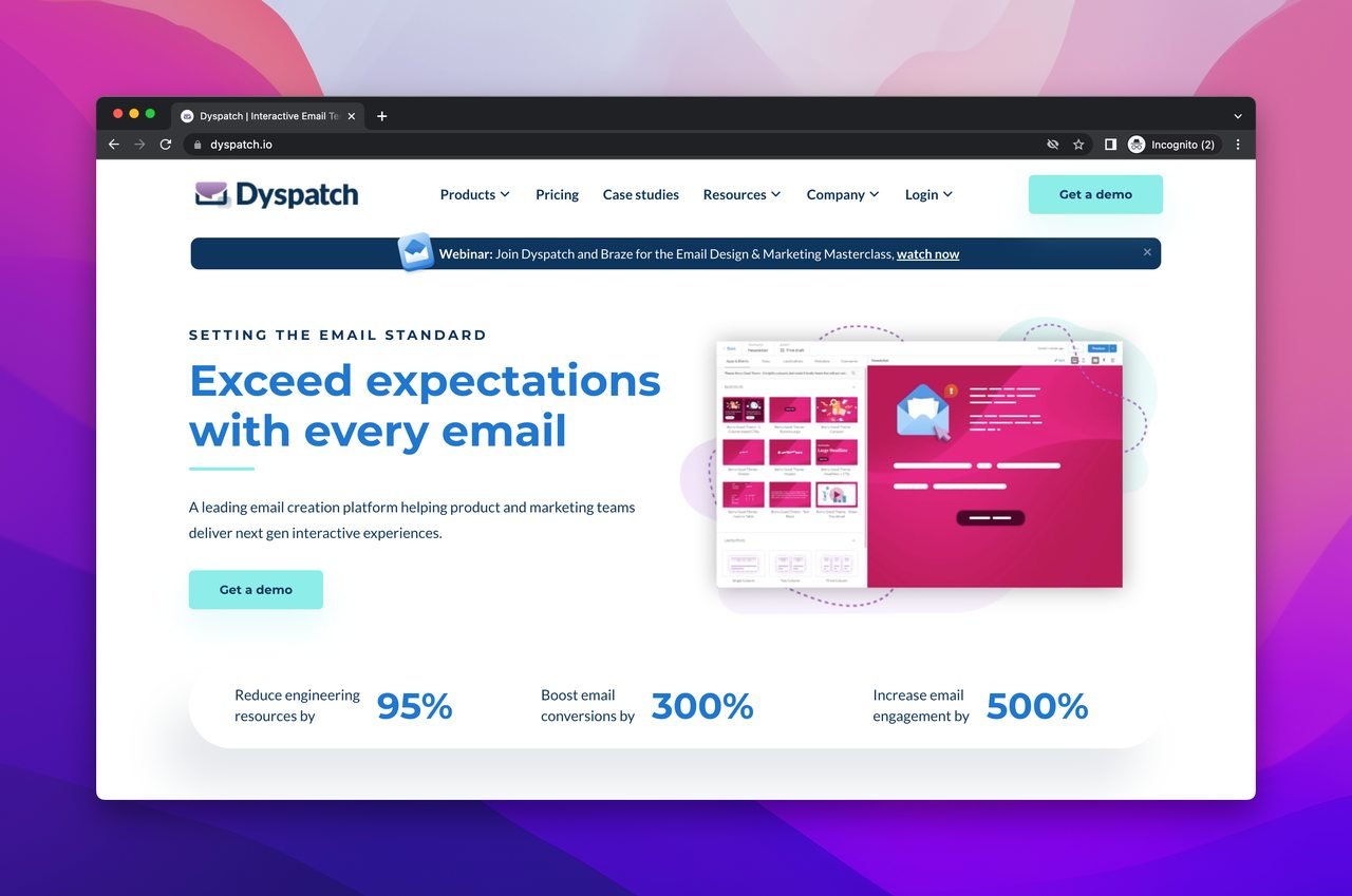 Dyspatch email template builder software homepage