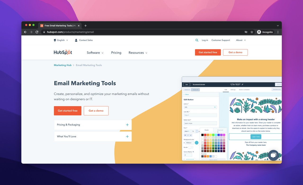 hubspot email template builder software homepage screenshot 