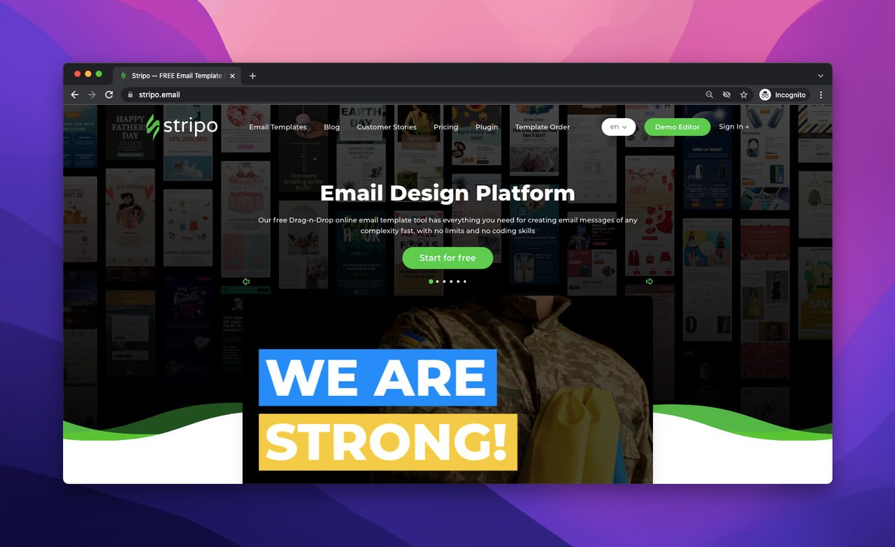 stripoemail email template builder software homepage screenshot