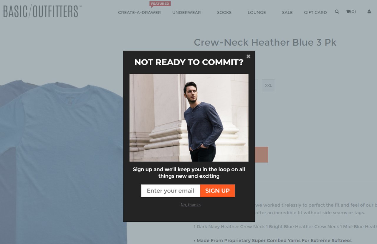 basic outfitters exit intent popup example