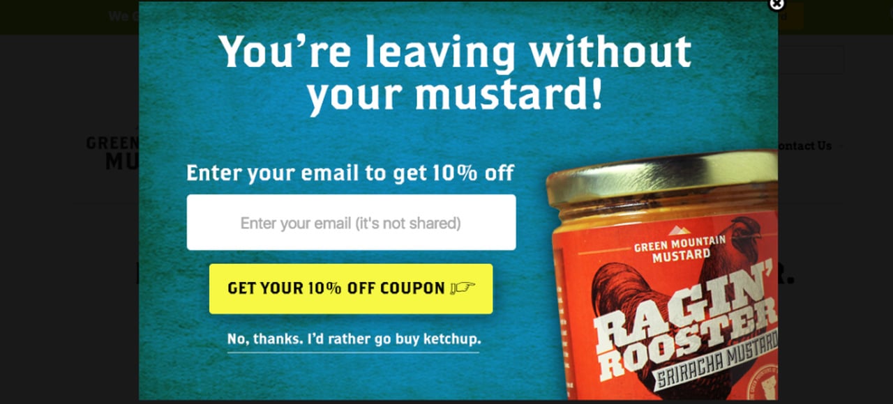 green mountain mustard exit-intent popup example