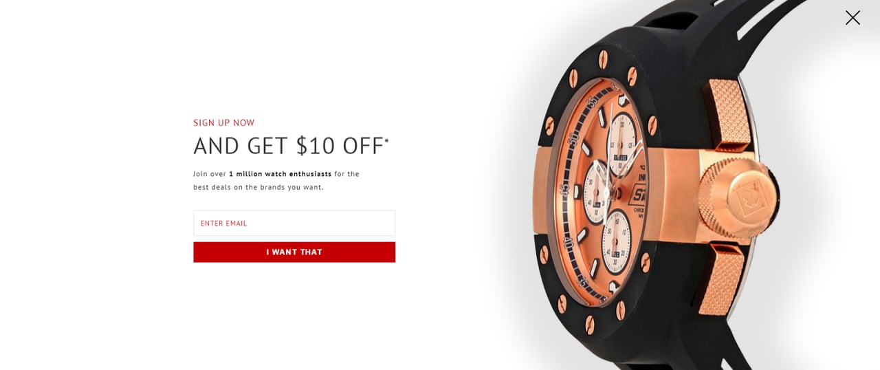 the world of watches WOW exit-intent popup example