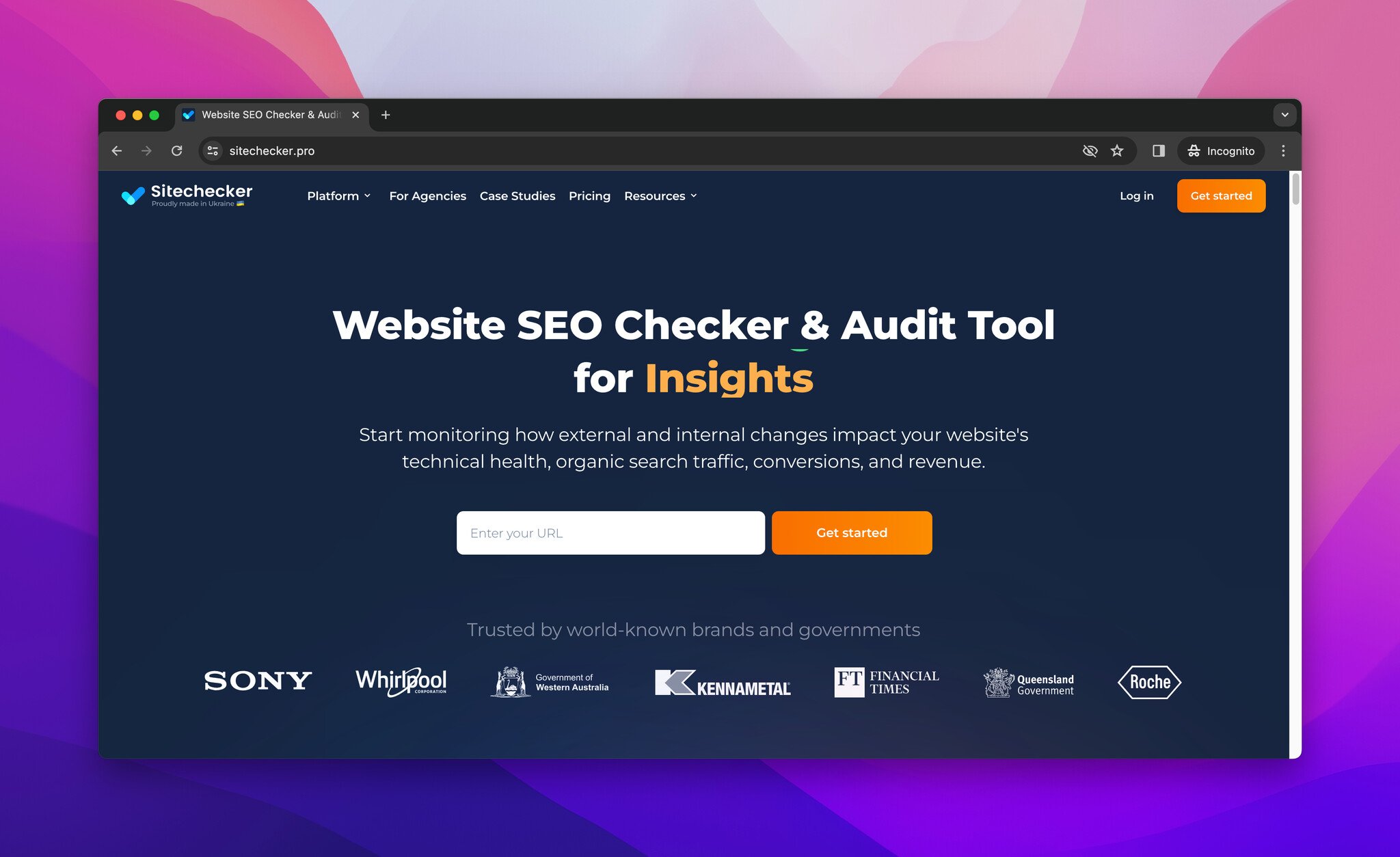 a screenshot of landing page of Sitechecker, which is an SEO audit tool