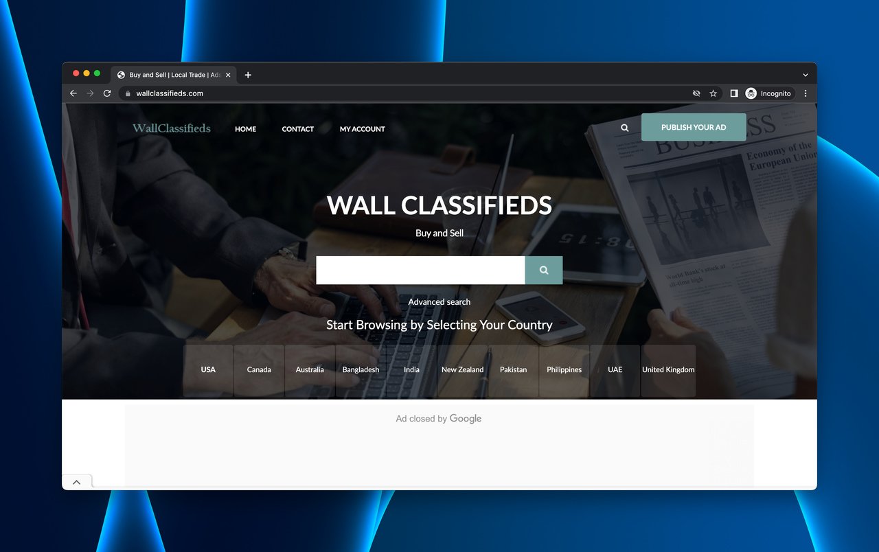 the homepage of Wall Classifieds