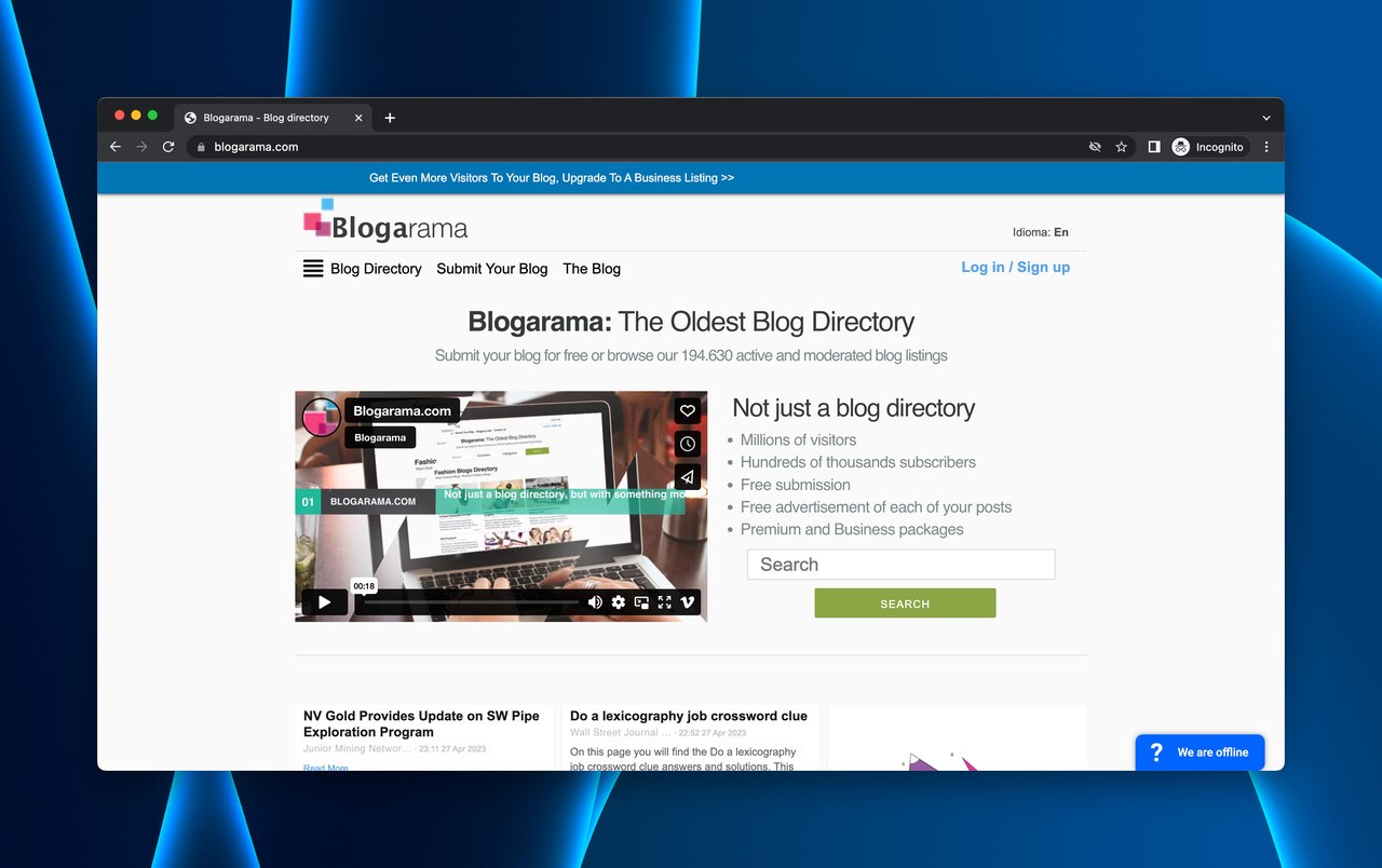 the homepage of Blogarama, the blog directory