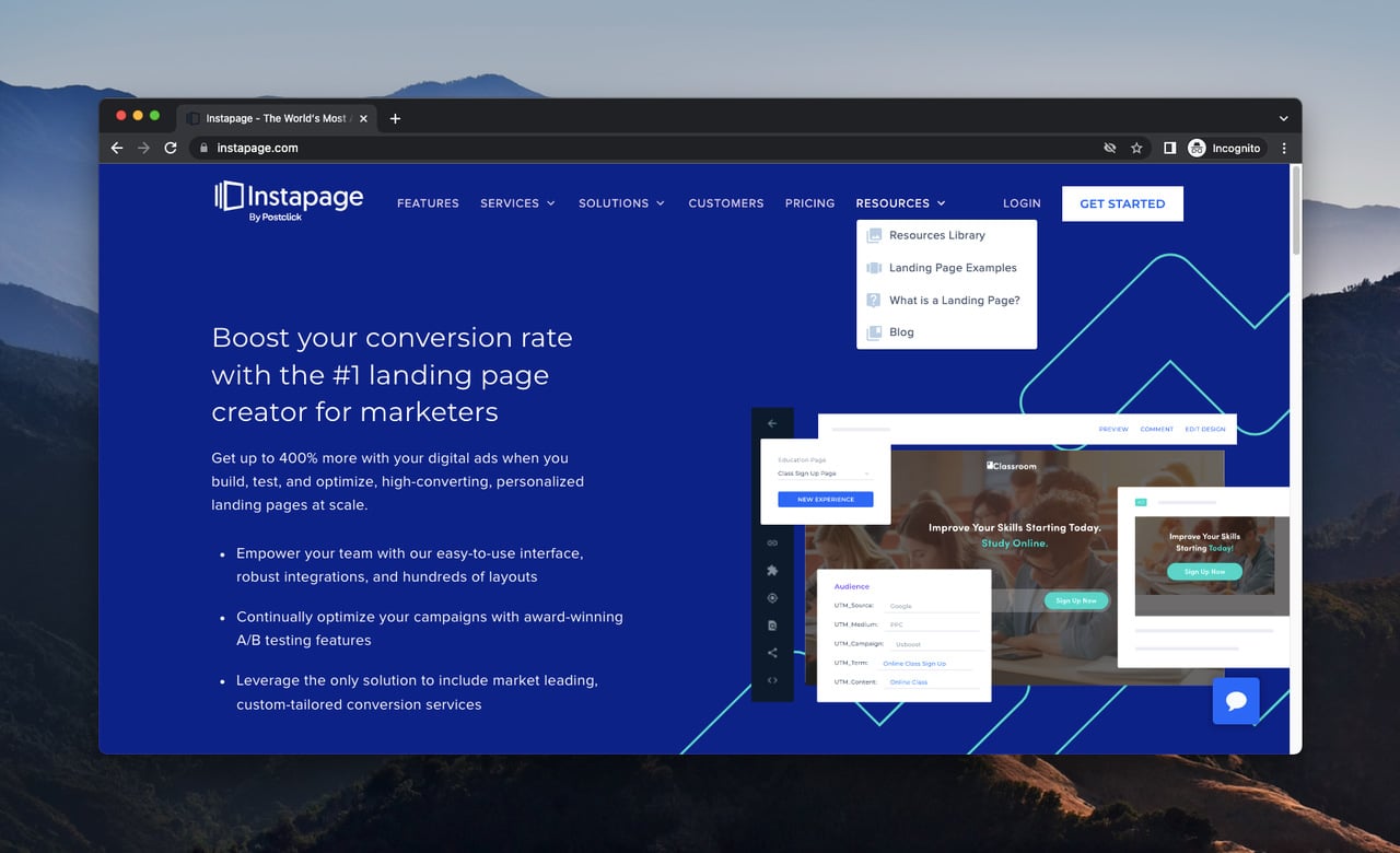 instapage homepage