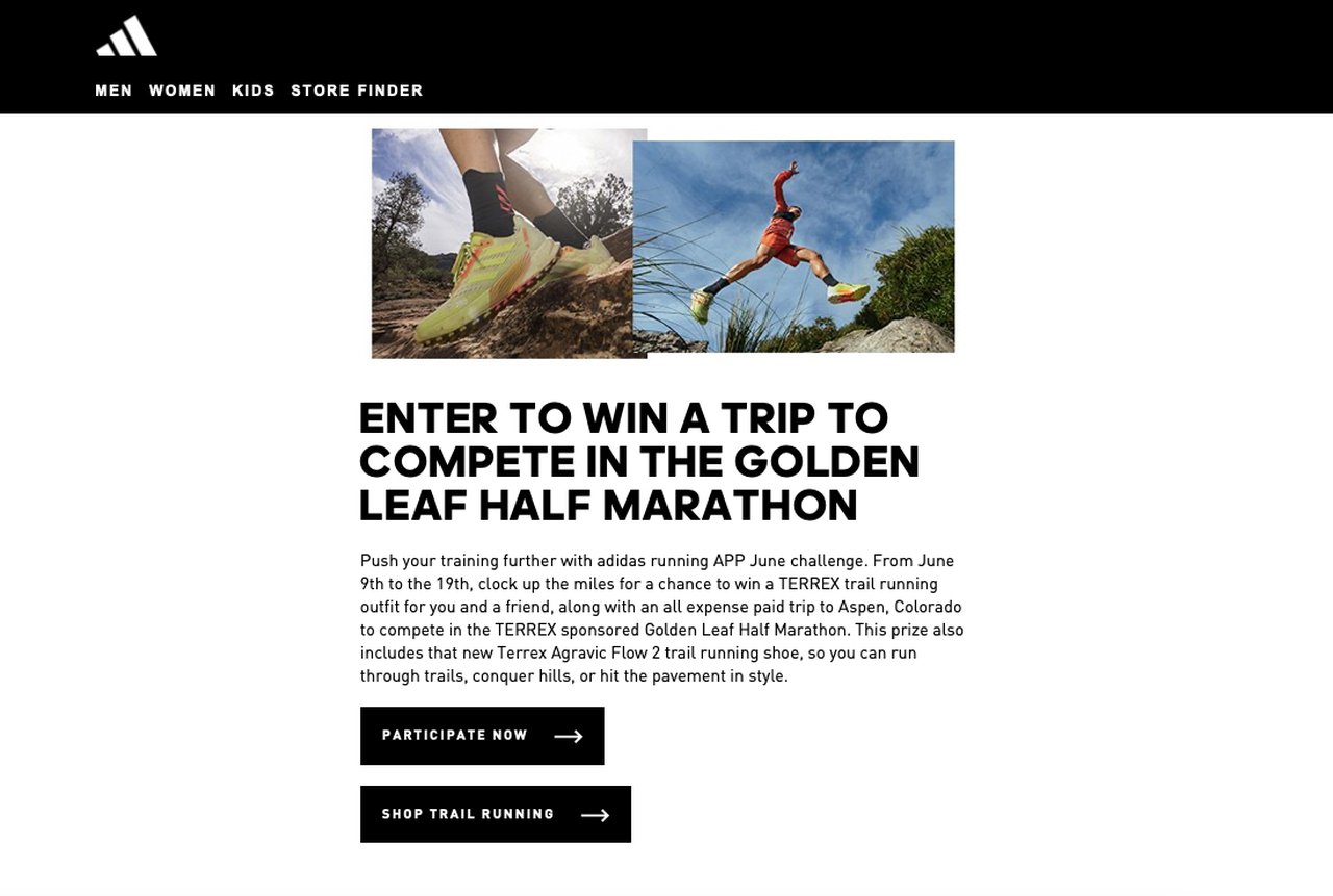 Adidas' giveaway email template