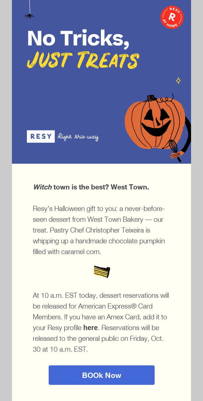 restaurant explorer company called Resy's giveaway email template