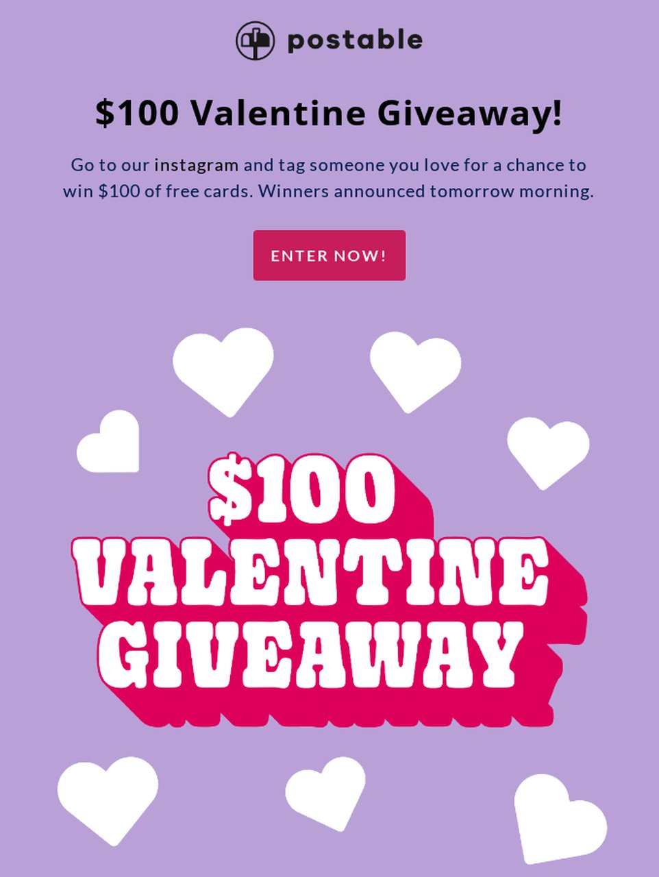 card company called Postable's giveaway email template's first part